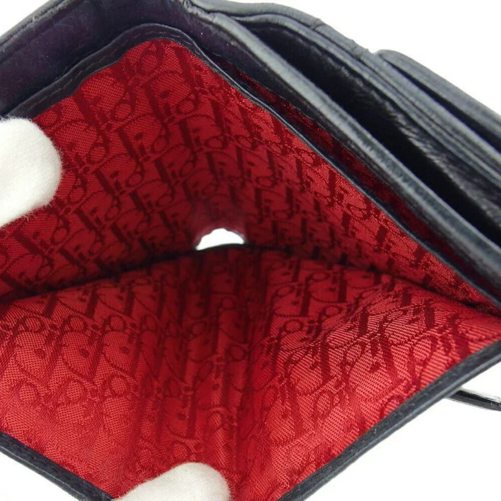 Dior w hook wallet Lady dealer leather Auth used T18766